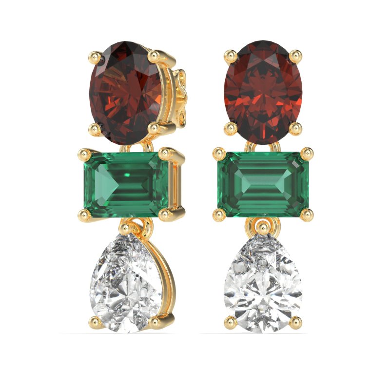 Oval, Emerald & Pear Dangling Earrings