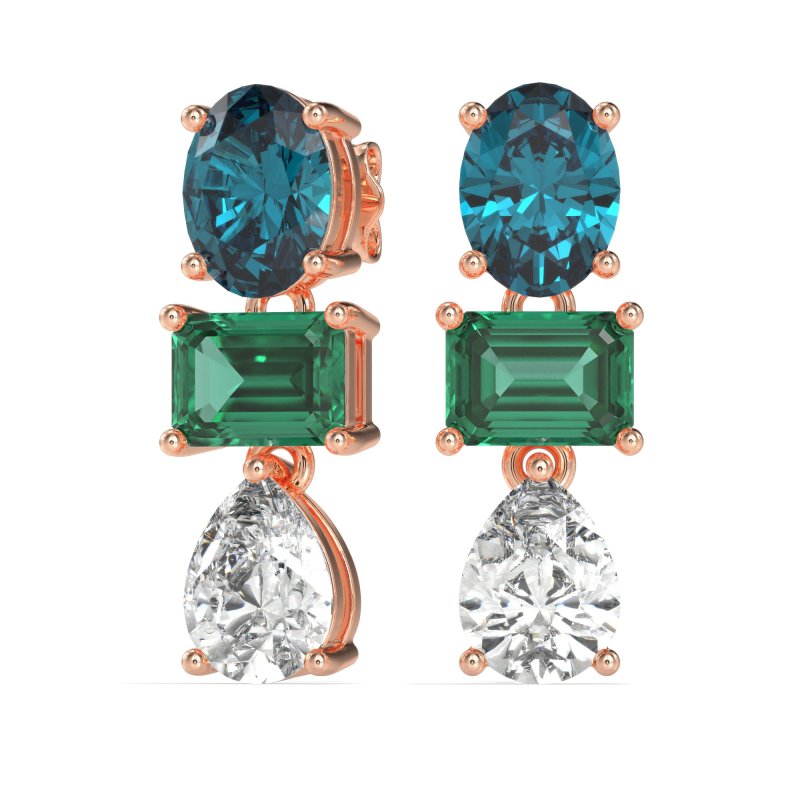 Oval, Emerald & Pear Dangling Earrings