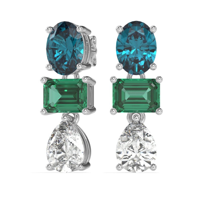 Oval, Emerald & Pear Dangling Earrings