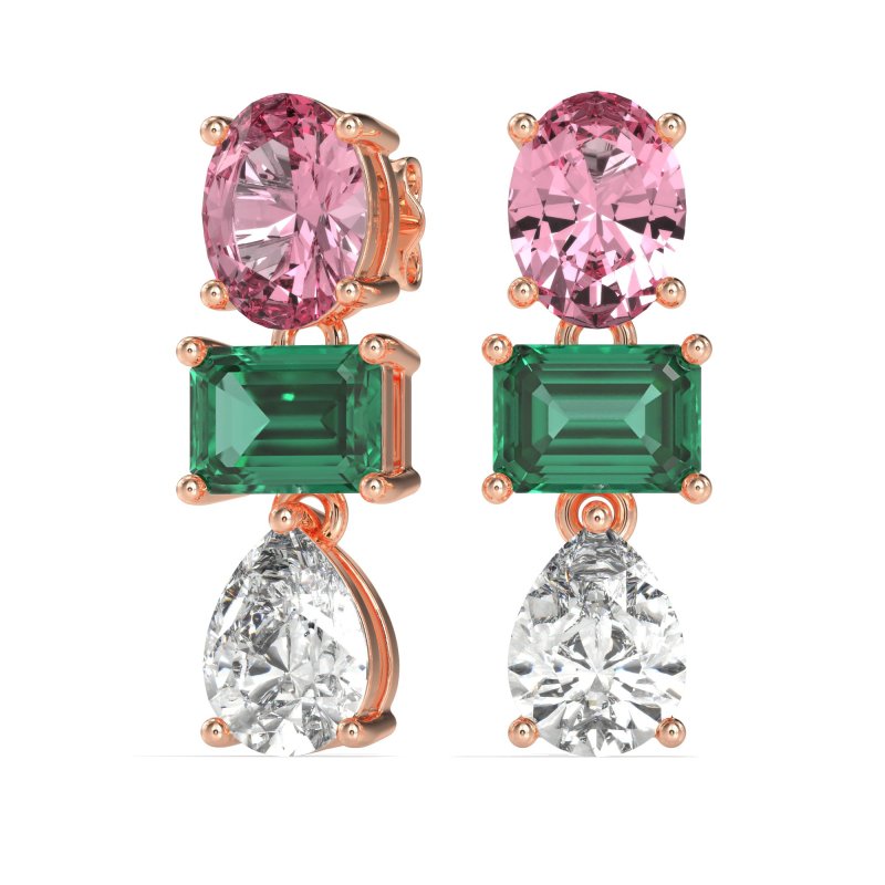 Oval, Emerald & Pear Dangling Earrings