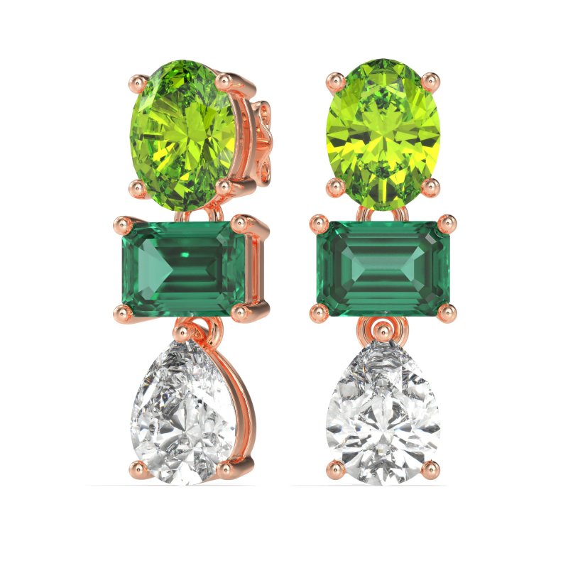 Oval, Emerald & Pear Dangling Earrings