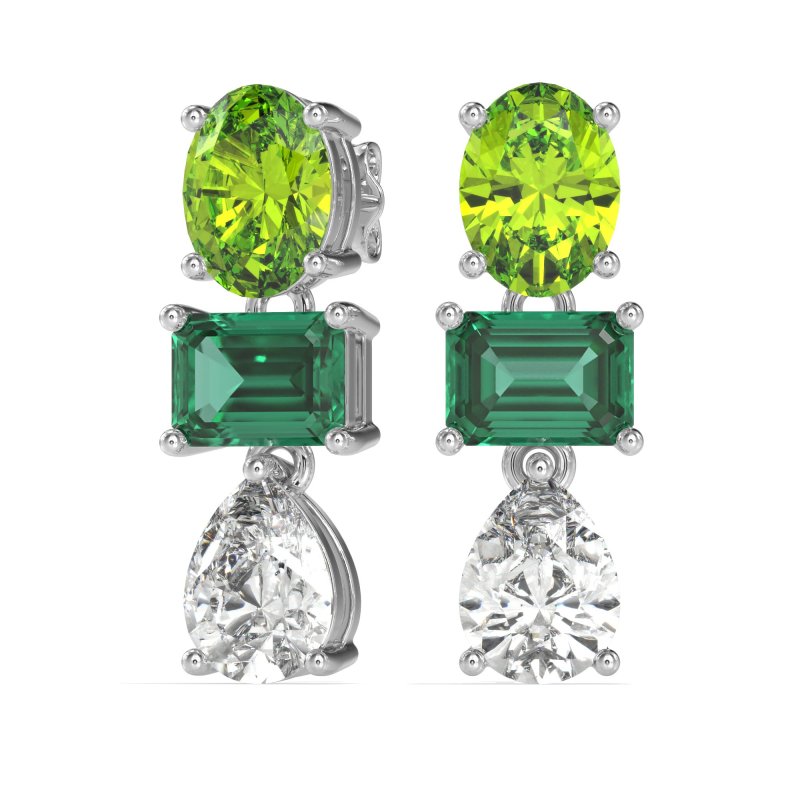 Oval, Emerald & Pear Dangling Earrings