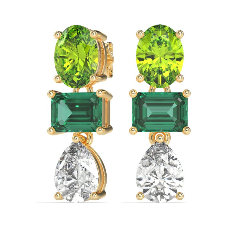 Oval, Emerald & Pear Dangling Earrings