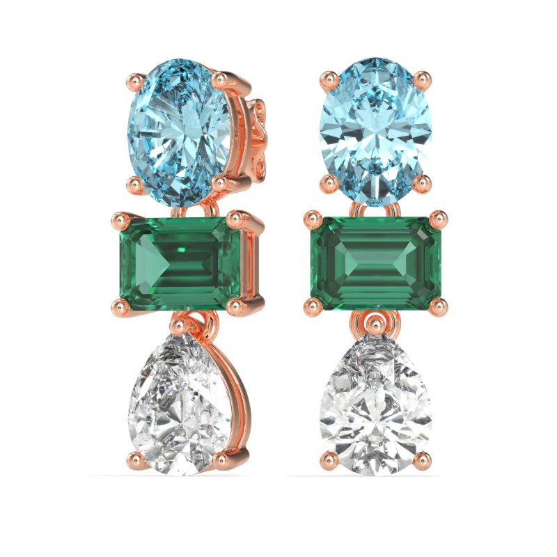 Oval, Emerald & Pear Dangling Earrings