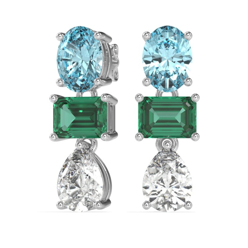 Oval, Emerald & Pear Dangling Earrings