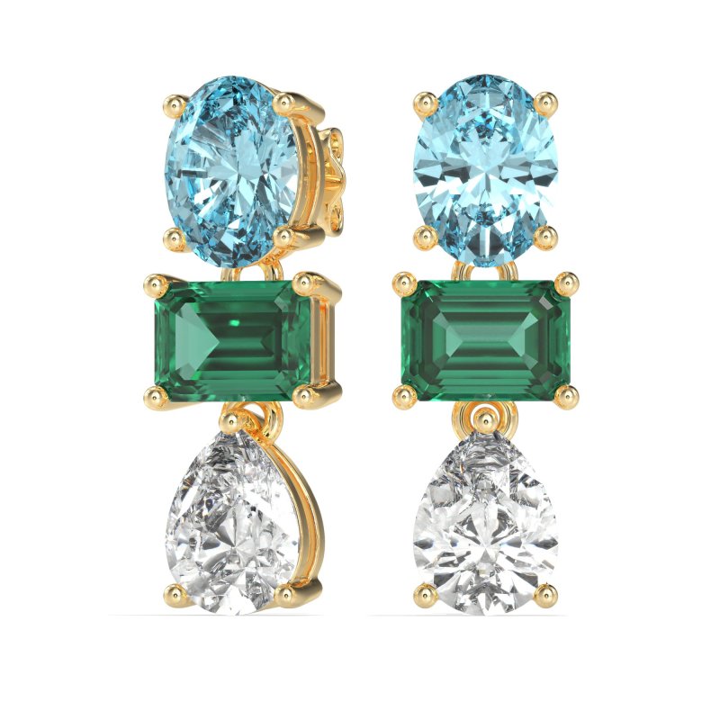 Oval, Emerald & Pear Dangling Earrings