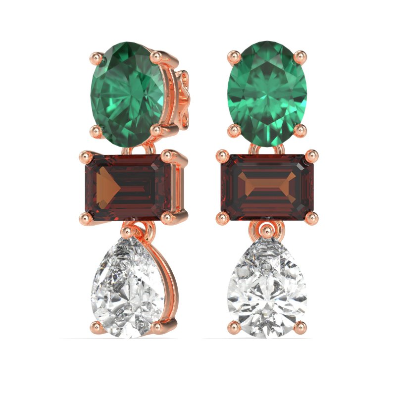 Oval, Emerald & Pear Dangling Earrings