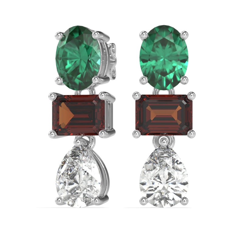 Oval, Emerald & Pear Dangling Earrings