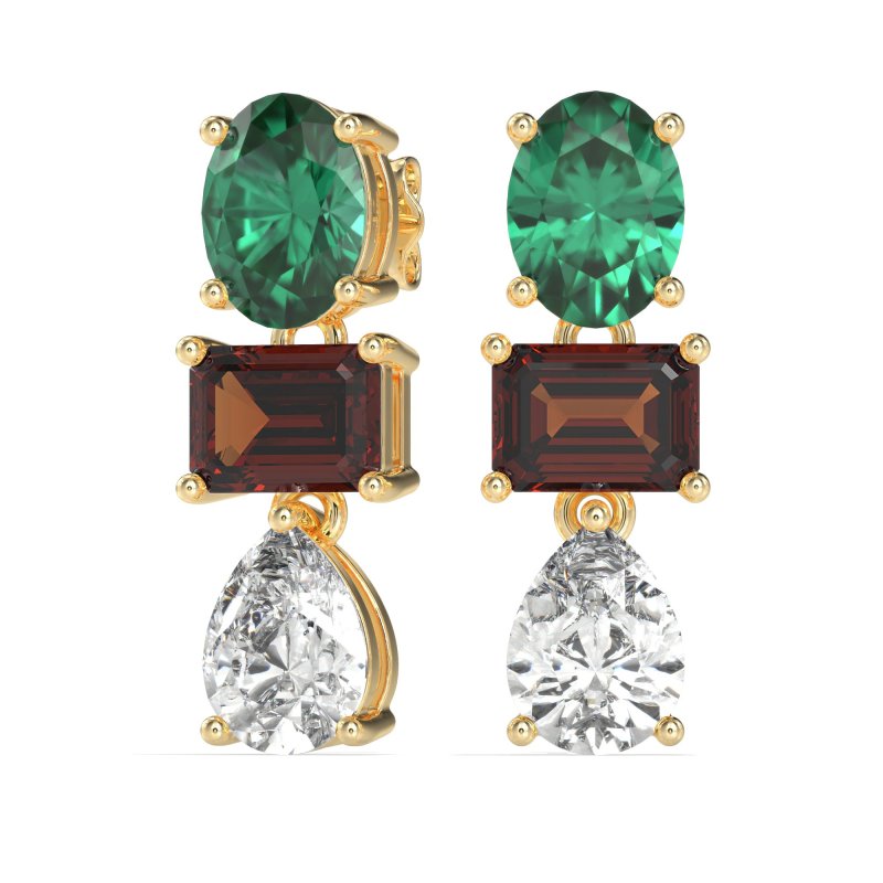 Oval, Emerald & Pear Dangling Earrings