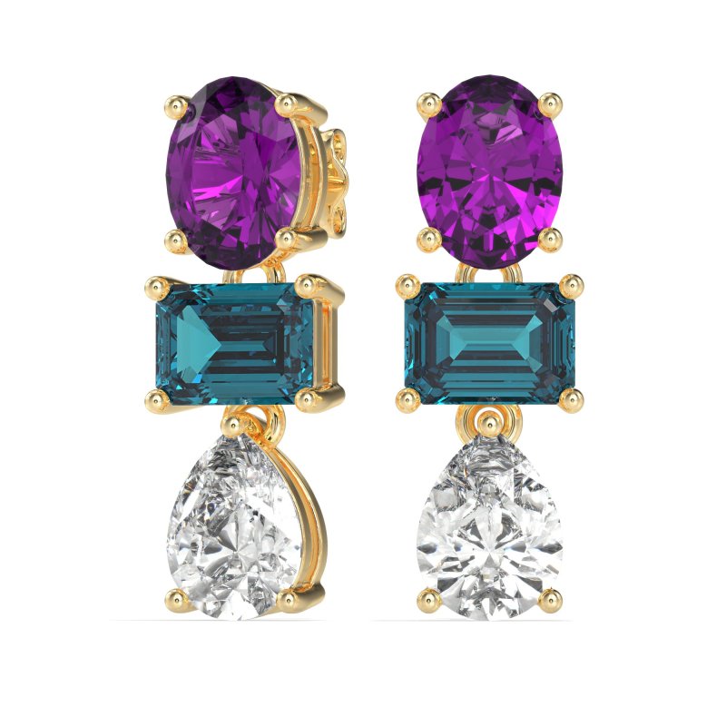 Oval, Emerald & Pear Dangling Earrings