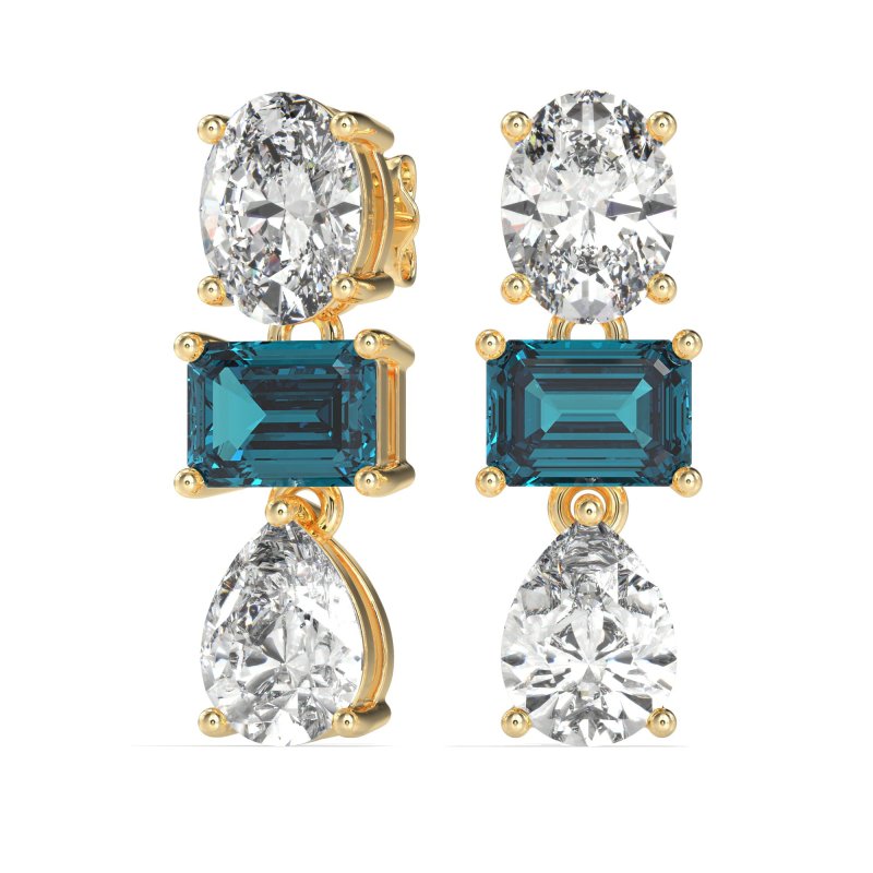 Oval, Emerald & Pear Dangling Earrings