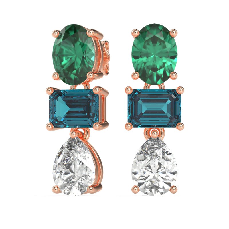 Oval, Emerald & Pear Dangling Earrings