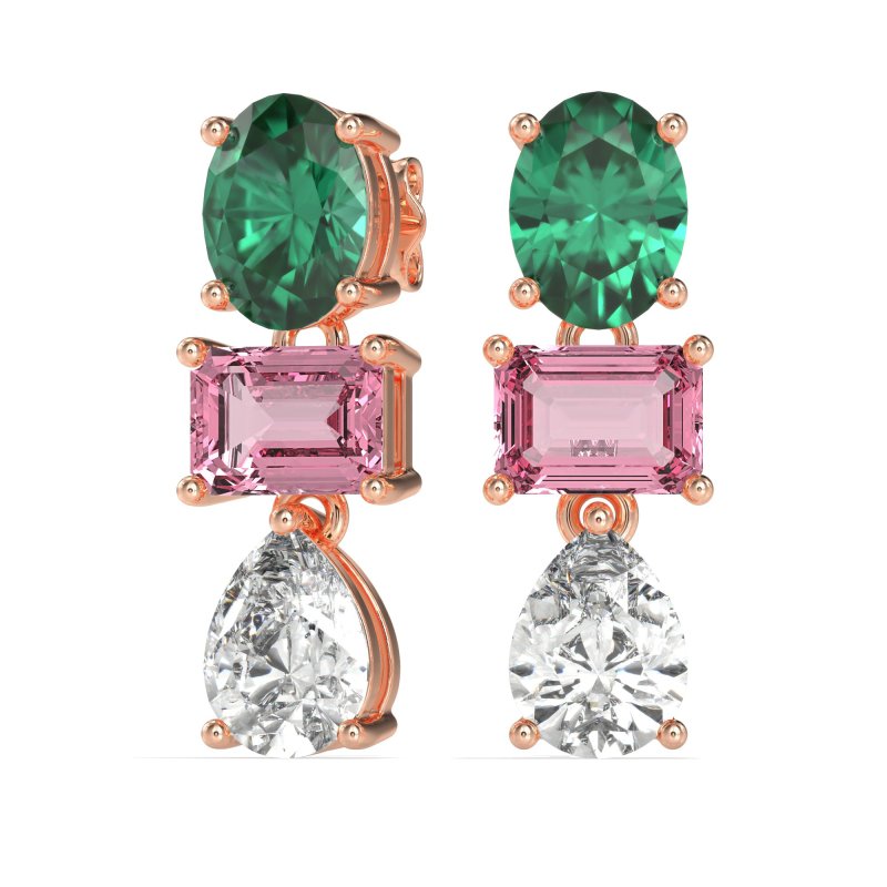 Oval, Emerald & Pear Dangling Earrings