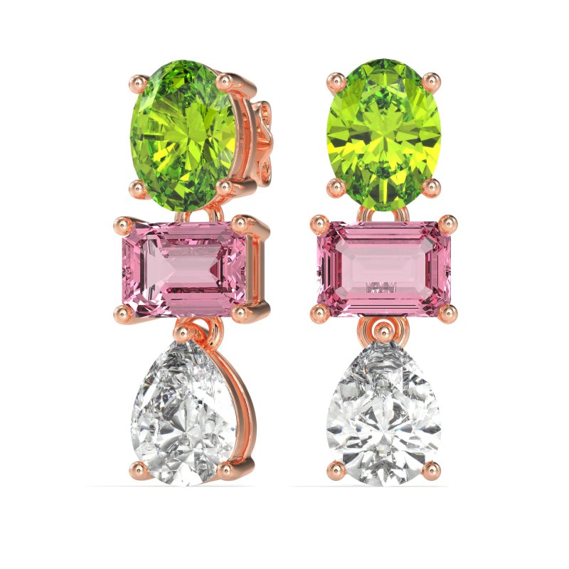 Oval, Emerald & Pear Dangling Earrings