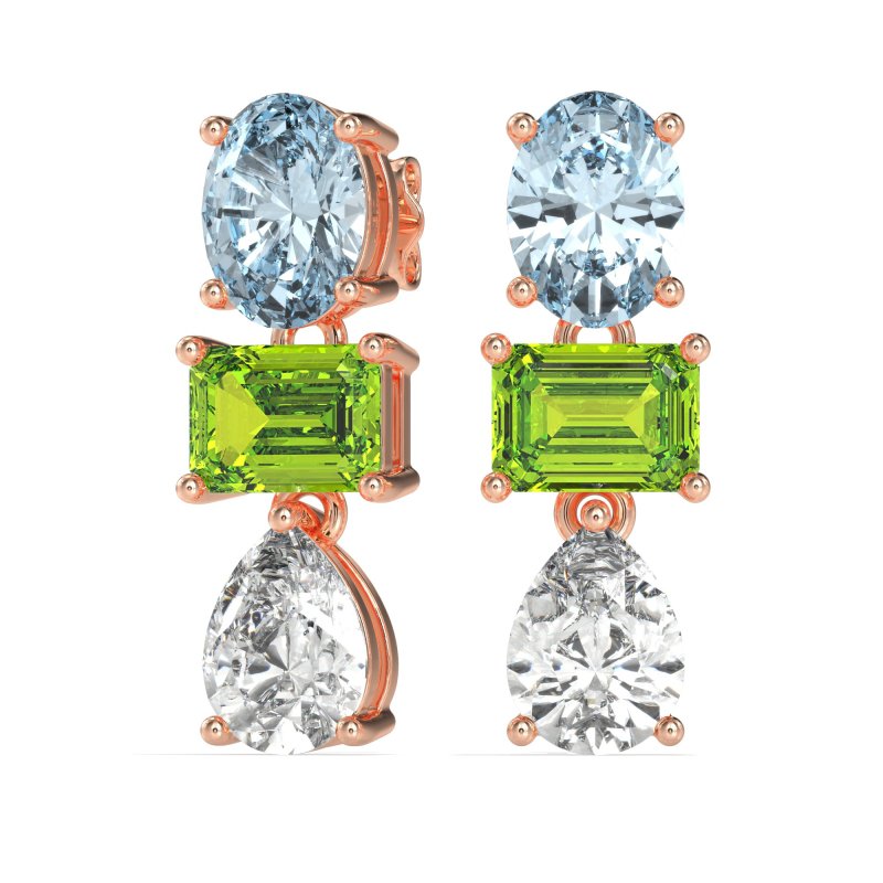 Oval, Emerald & Pear Dangling Earrings