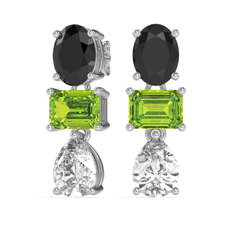 Oval, Emerald & Pear Dangling Earrings