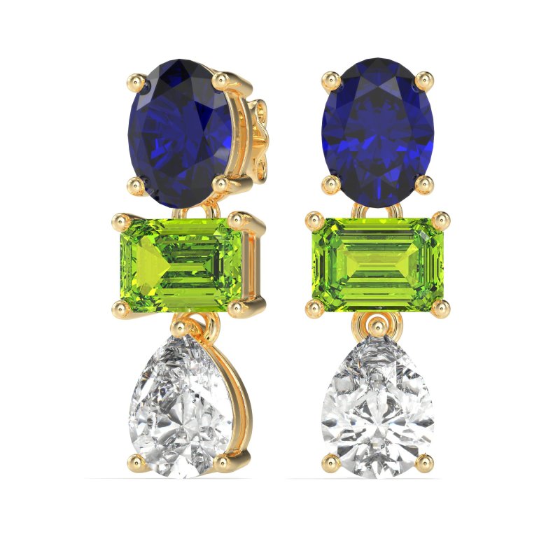 Oval, Emerald & Pear Dangling Earrings