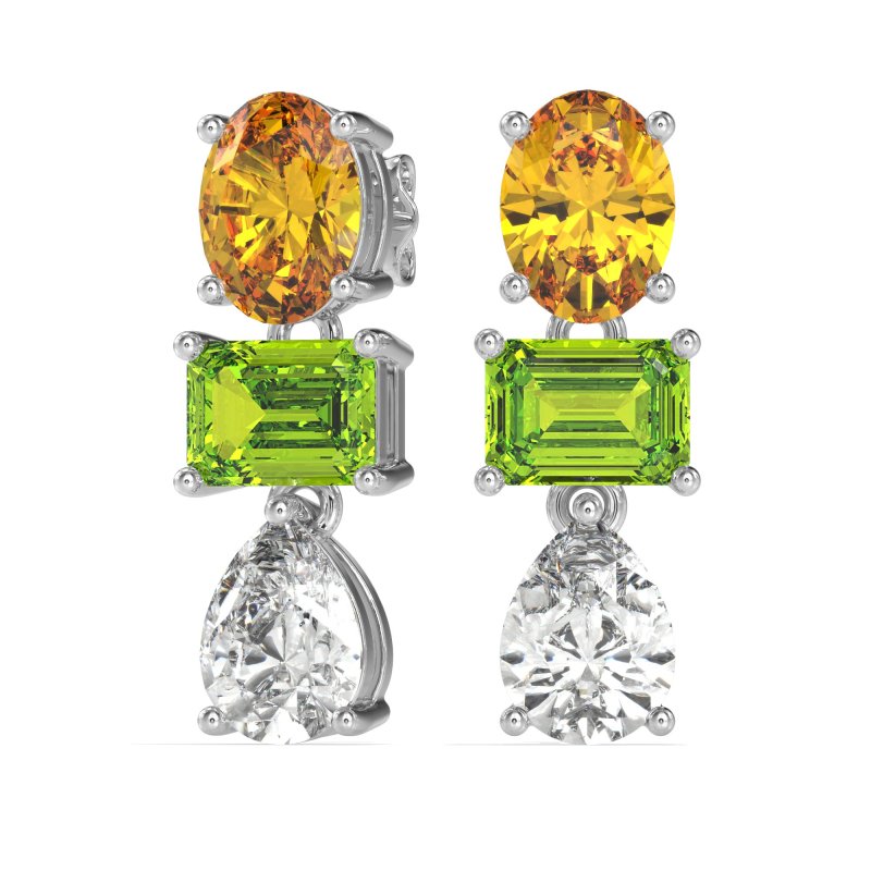 Oval, Emerald & Pear Dangling Earrings