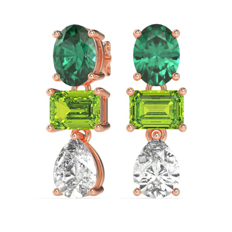 Oval, Emerald & Pear Dangling Earrings