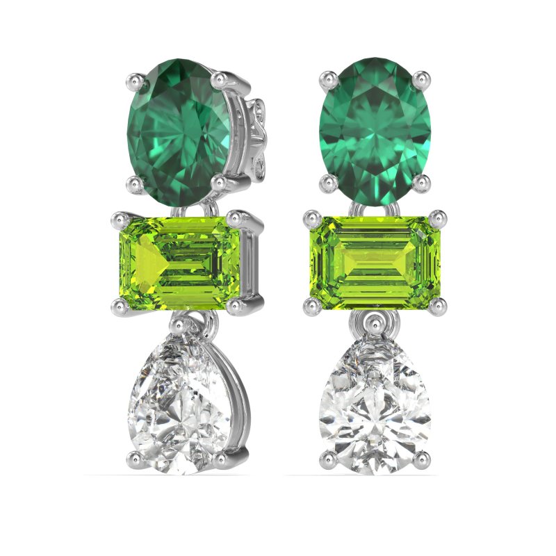 Oval, Emerald & Pear Dangling Earrings