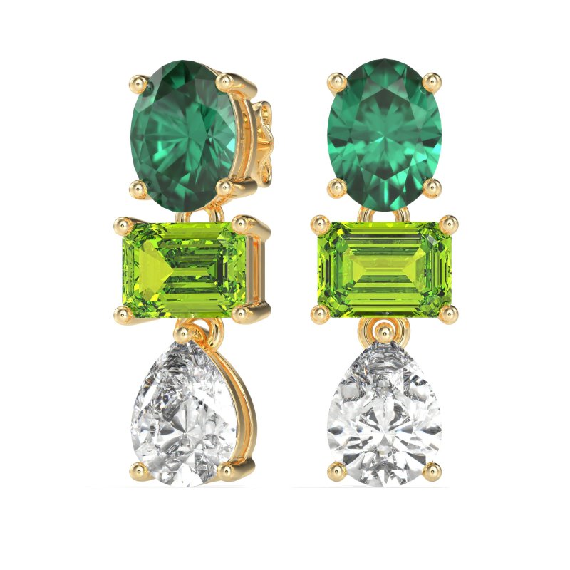 Oval, Emerald & Pear Dangling Earrings