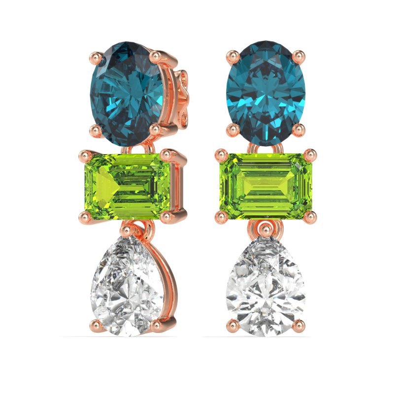Oval, Emerald & Pear Dangling Earrings
