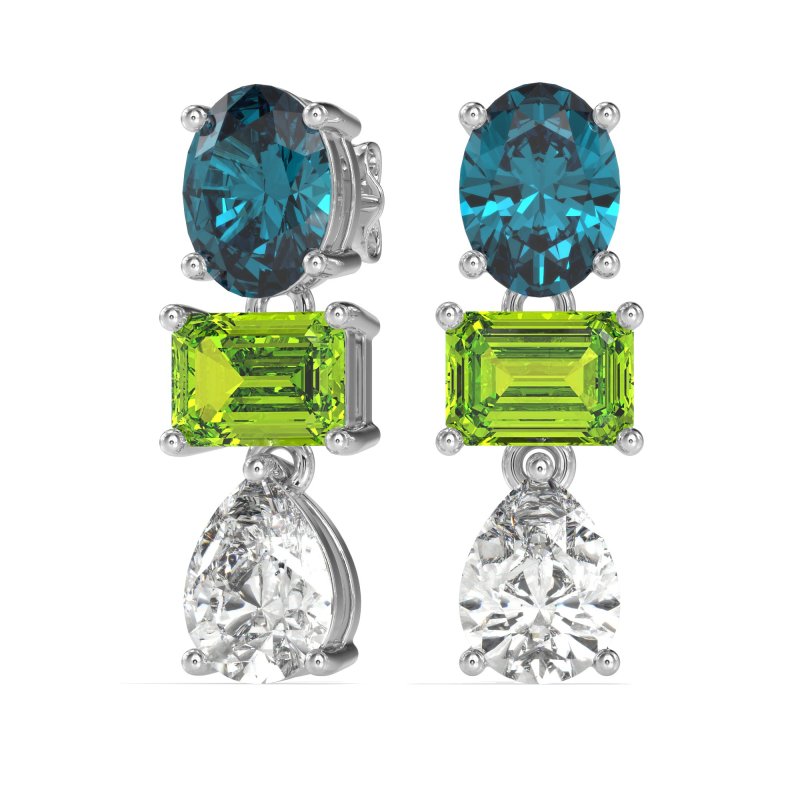 Oval, Emerald & Pear Dangling Earrings