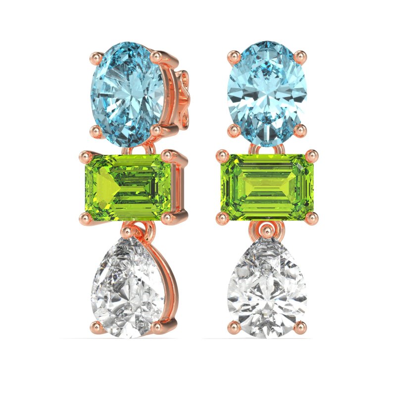 Oval, Emerald & Pear Dangling Earrings