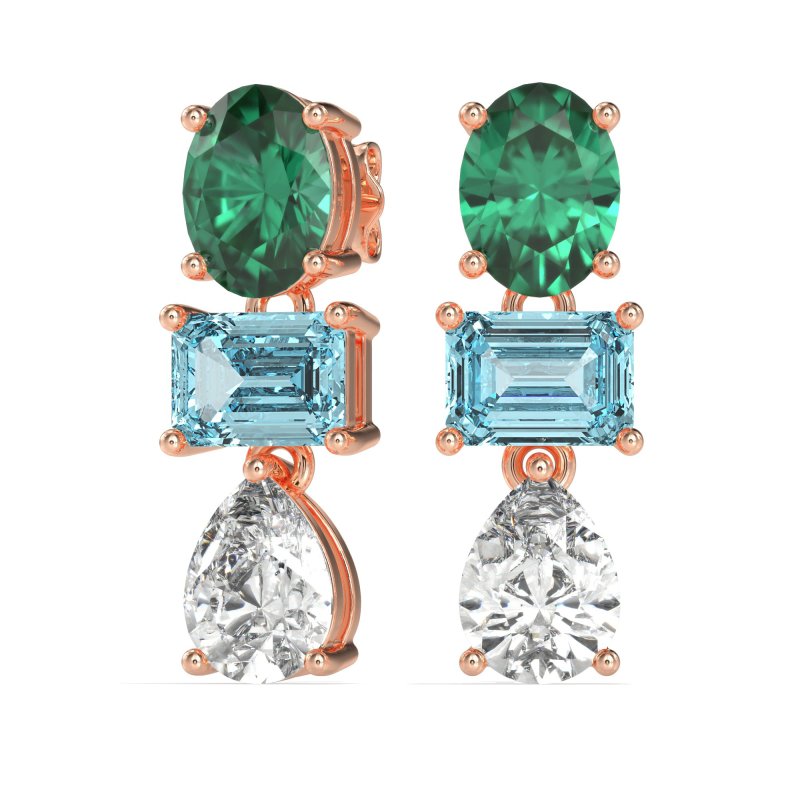 Oval, Emerald & Pear Dangling Earrings
