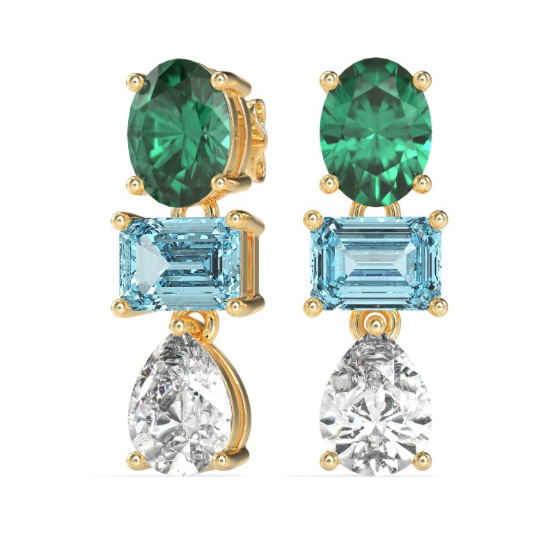 Oval, Emerald & Pear Dangling Earrings