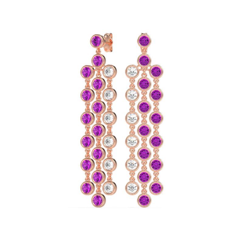Three-Row Dangling Bezel Earrings