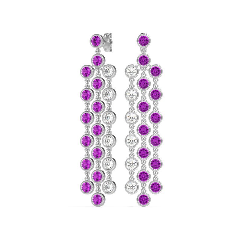 Three-Row Dangling Bezel Earrings