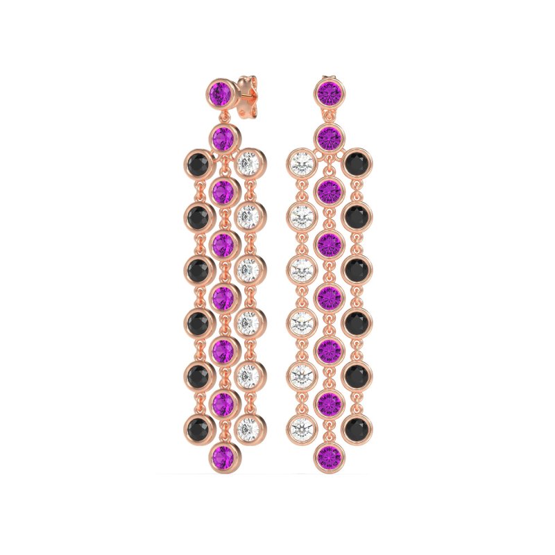 Three-Row Dangling Bezel Earrings