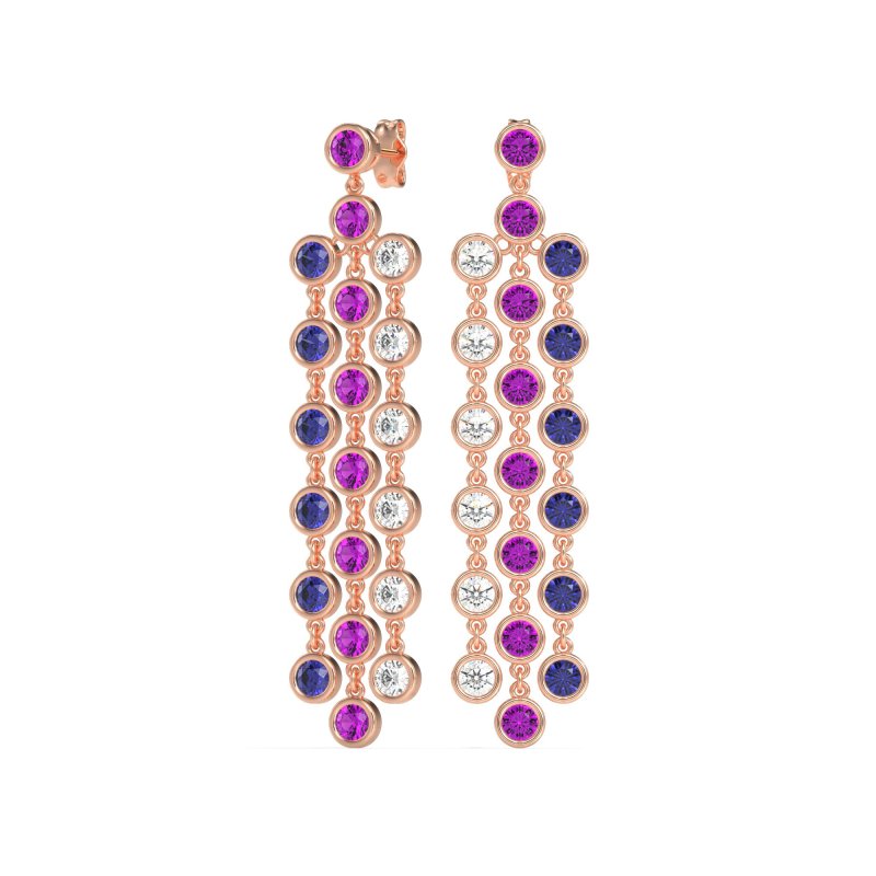 Three-Row Dangling Bezel Earrings