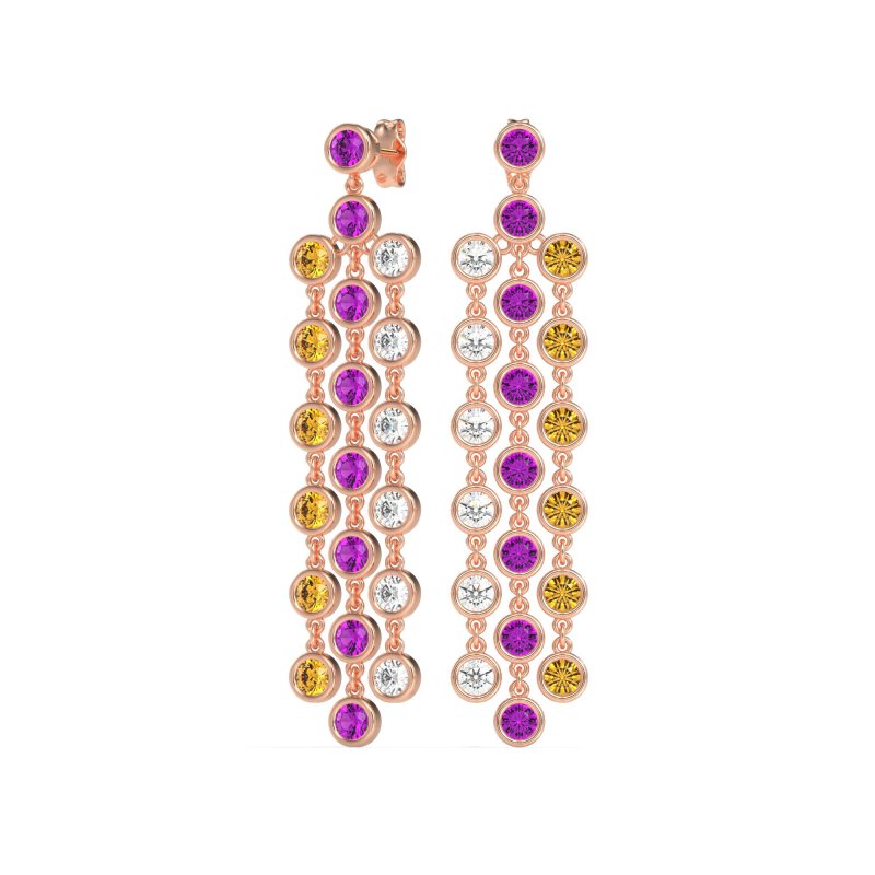 Three-Row Dangling Bezel Earrings