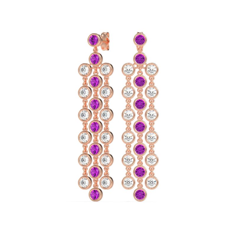 Three-Row Dangling Bezel Earrings
