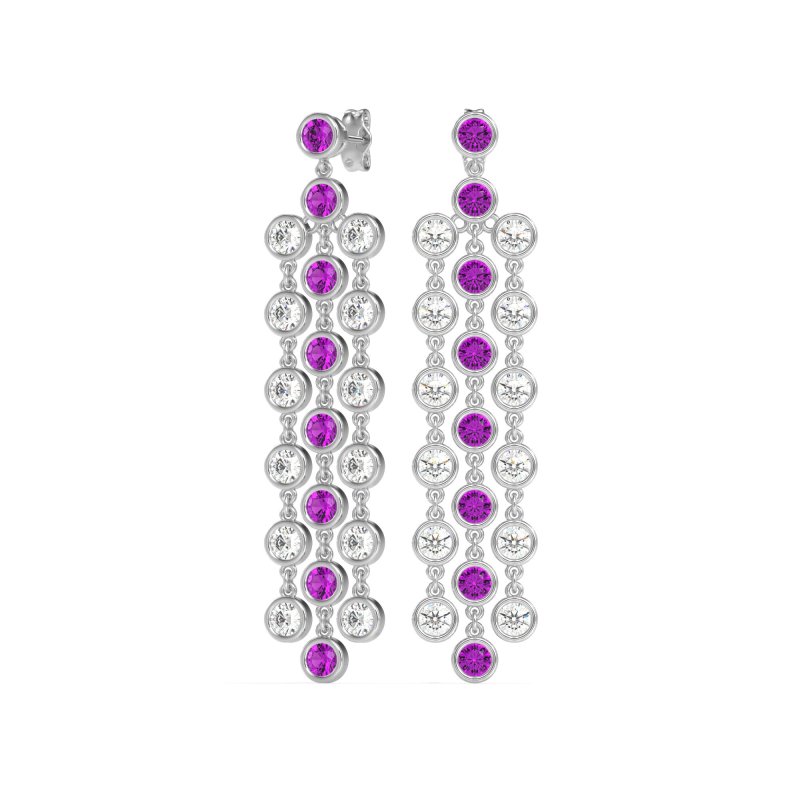 Three-Row Dangling Bezel Earrings