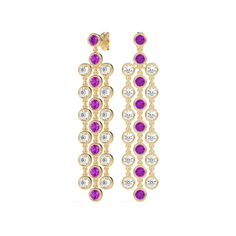 Three-Row Dangling Bezel Earrings