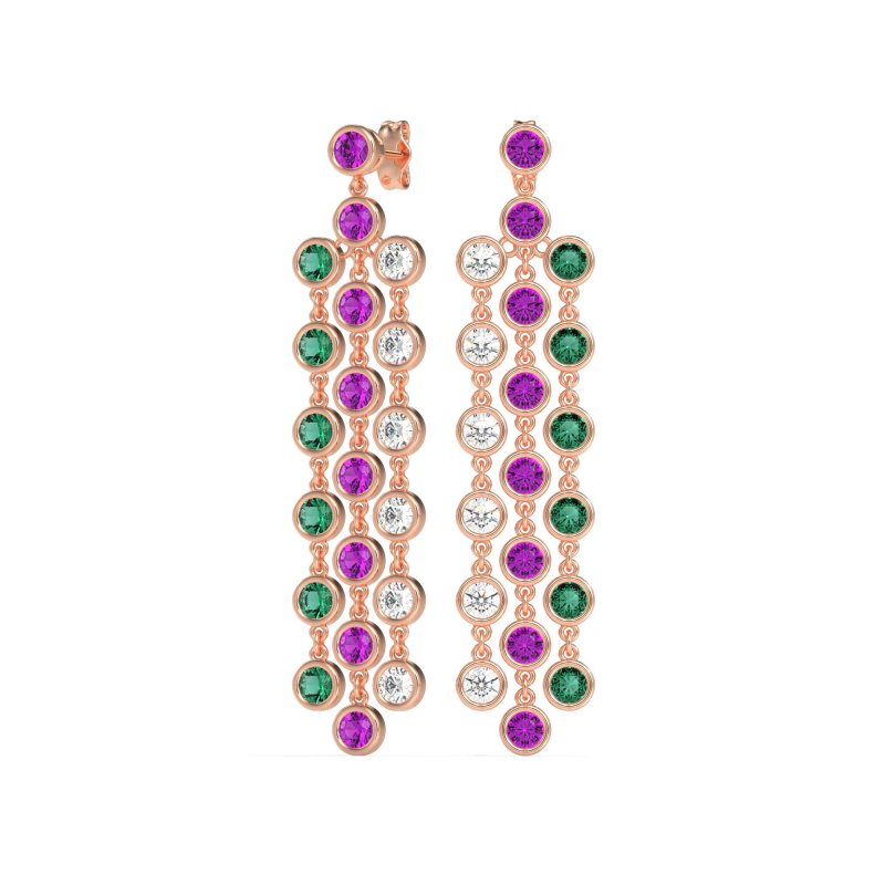 Three-Row Dangling Bezel Earrings