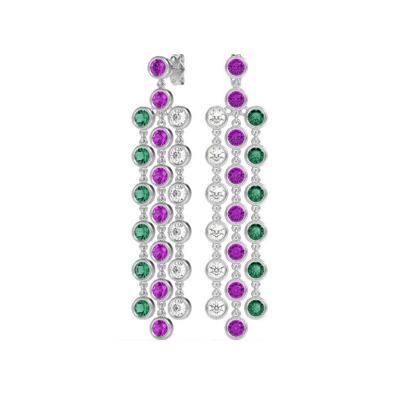 Three-Row Dangling Bezel Earrings