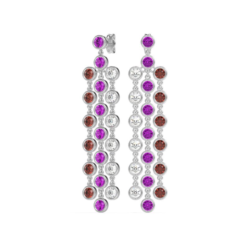 Three-Row Dangling Bezel Earrings