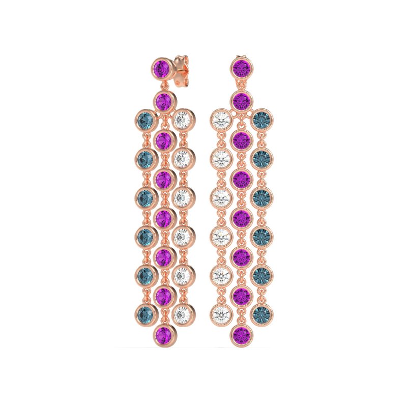 Three-Row Dangling Bezel Earrings
