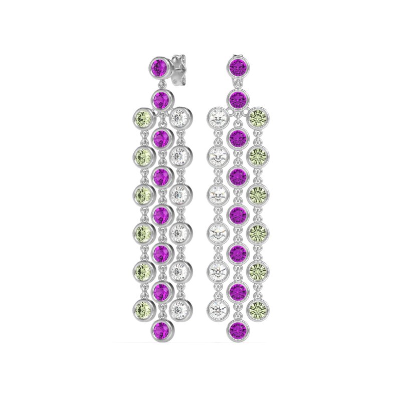 Three-Row Dangling Bezel Earrings