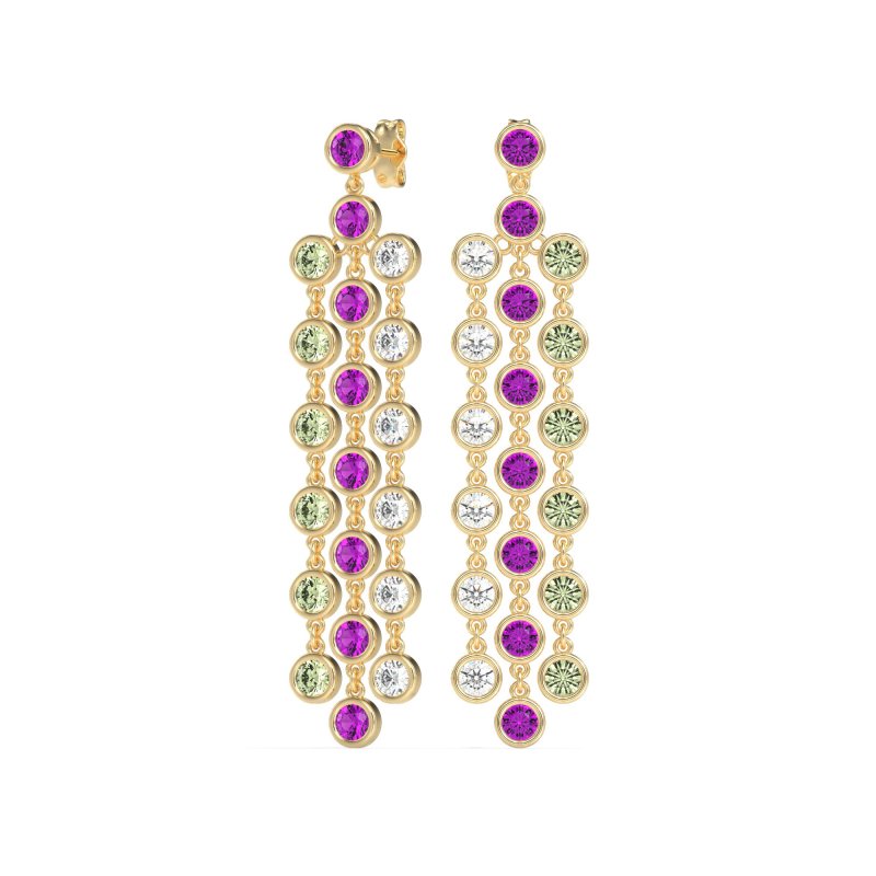 Three-Row Dangling Bezel Earrings