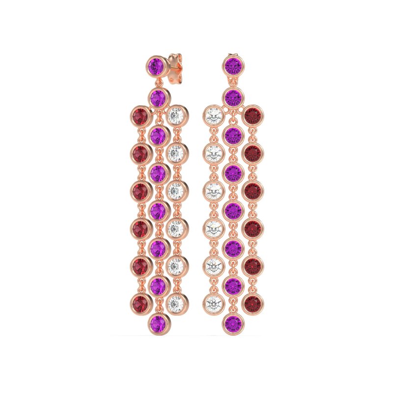 Three-Row Dangling Bezel Earrings
