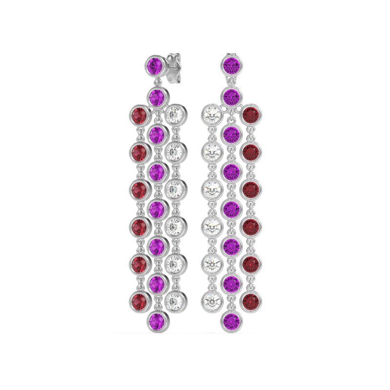Three-Row Dangling Bezel Earrings