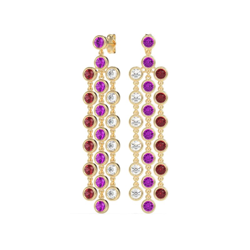 Three-Row Dangling Bezel Earrings