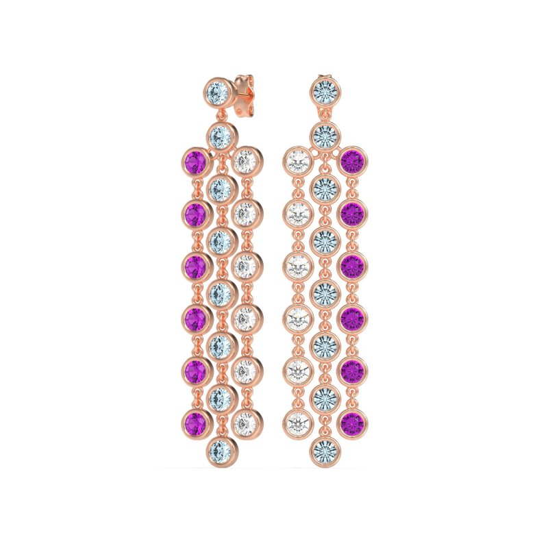 Three-Row Dangling Bezel Earrings