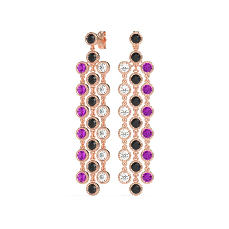 Three-Row Dangling Bezel Earrings