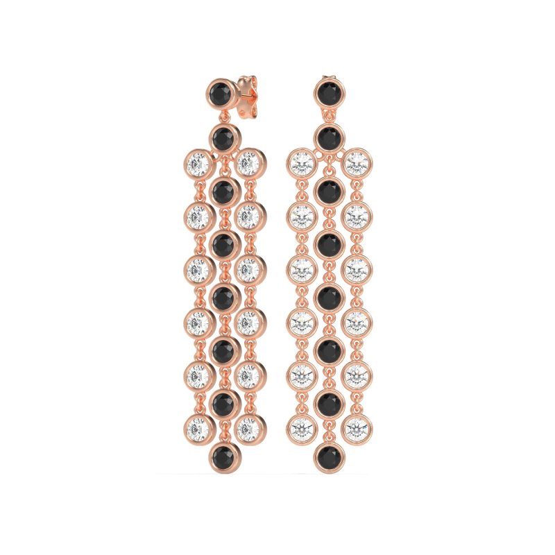 Three-Row Dangling Bezel Earrings